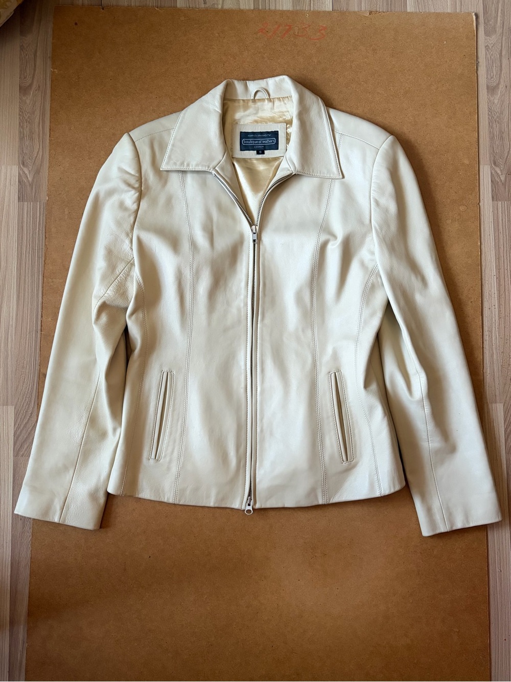 Coldwater Creek Women's Cream Leather Zip-Front Jacket